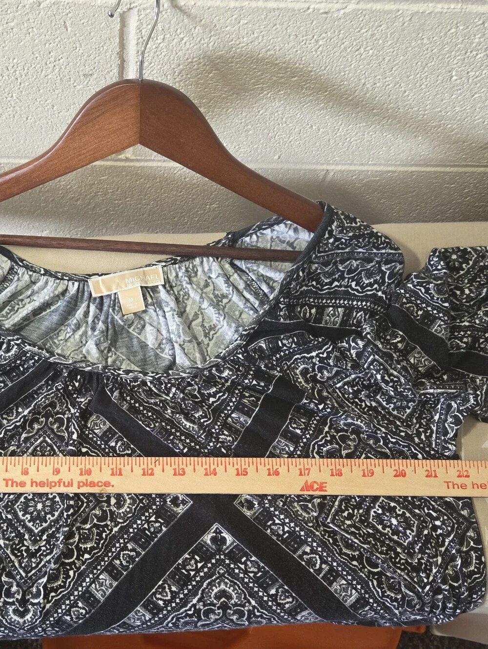 MICHAEL Michael Kors Black/White Print 3/4 Sleeve Pullover Shirt Top Size M